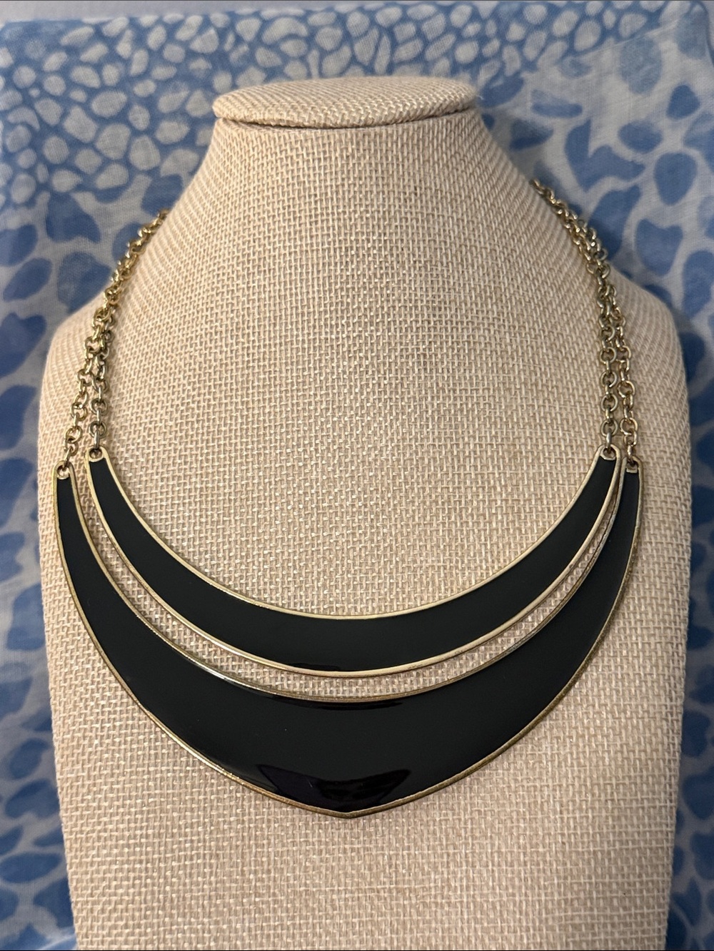 Black Enamel Crescent Layered Necklace with Gold Accents - Picture 4 of 5